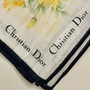 Vtg Christian Dior Yellow Floral Handkerchief - 18x18 Pocket Square